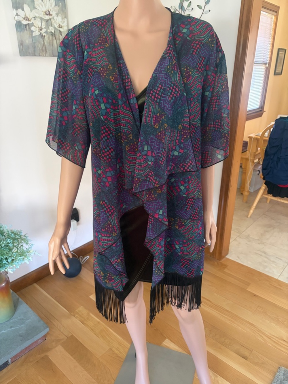LuLaRoe Teal Purple Magenta Fringe Kimono Jacket Lindsey